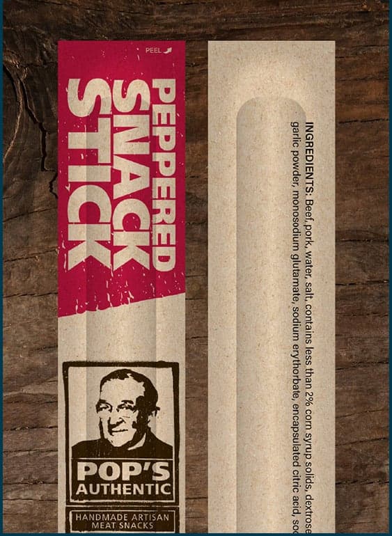 Peppered Snack Stick packaging close up