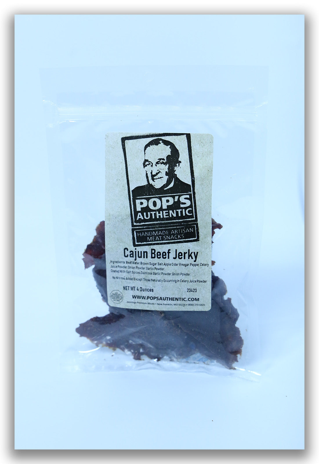 Pop’s Authentic Cajun beef jerky in four ounce package